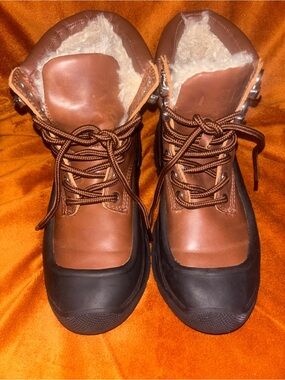 Zara winter boots plush shearling. Leather upper rubber duck. EU 37 US 6.5